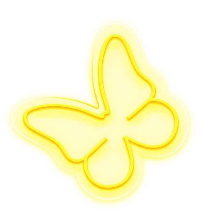 Semn Luminos LED Neon Fluture, Galben, 90x90x0.8cm