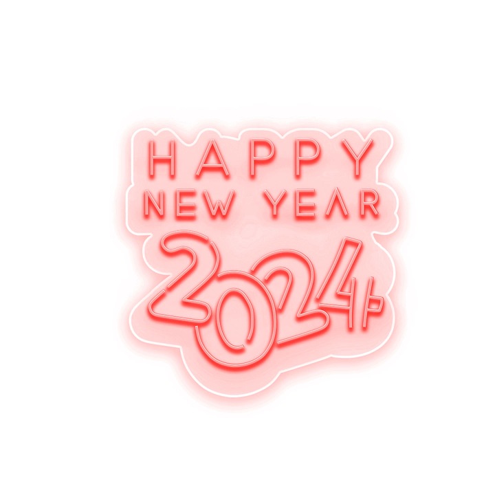 Semn Luminos LED Neon Happy New Year 2024, Rosu, 90x90x0.8cm
