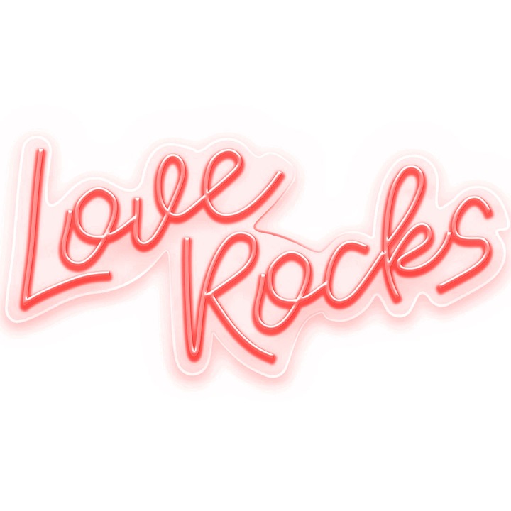 Semn Luminos LED Neon Love Rocks, Rosu, 40x19x0.8cm