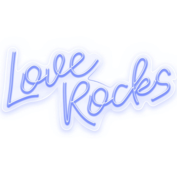 Semn Luminos LED Neon Love Rocks, Albastru, 70x34x0.8cm