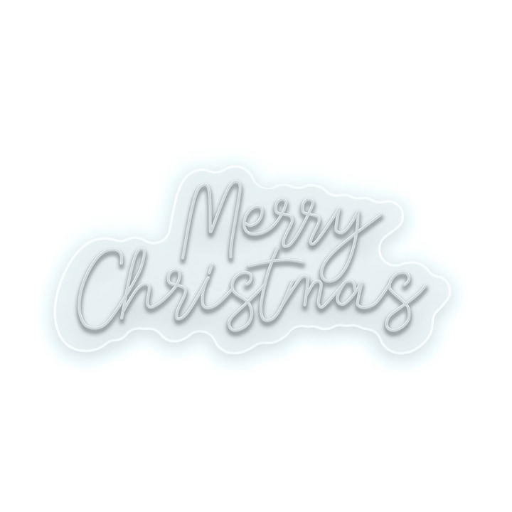 Semn Luminos LED Neon Merry Christmas cu Telecomanda, Alb rece, 70x33x0.8cm