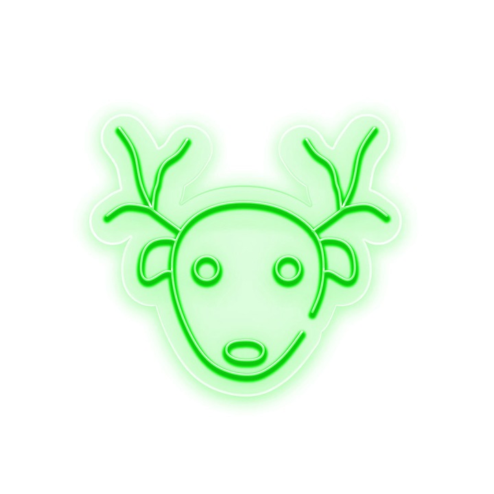 Светеща LED неонова табела с лице на северен елен с дистанционно управление, зелена, 46x42x0,8 cm