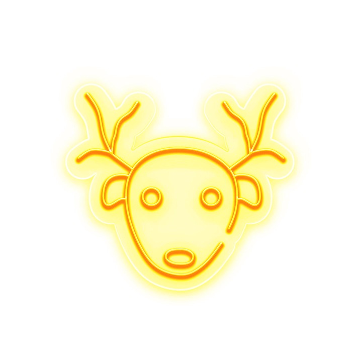 Semn Luminos LED Neon Reindeer Face cu Telecomanda, Galben, 35x32x0.8cm