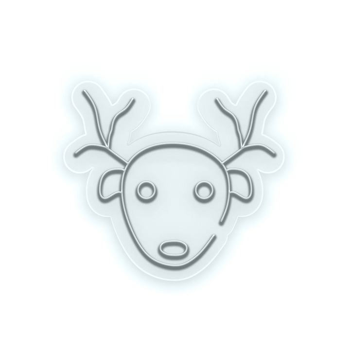 Semn Luminos LED Neon Reindeer Face cu Telecomanda, Alb rece, 55x52x0.8cm