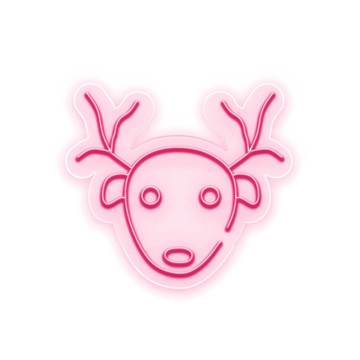 Semn Luminos LED Neon Reindeer Face cu Telecomanda, Rosu deschis, 55x52x0.8cm