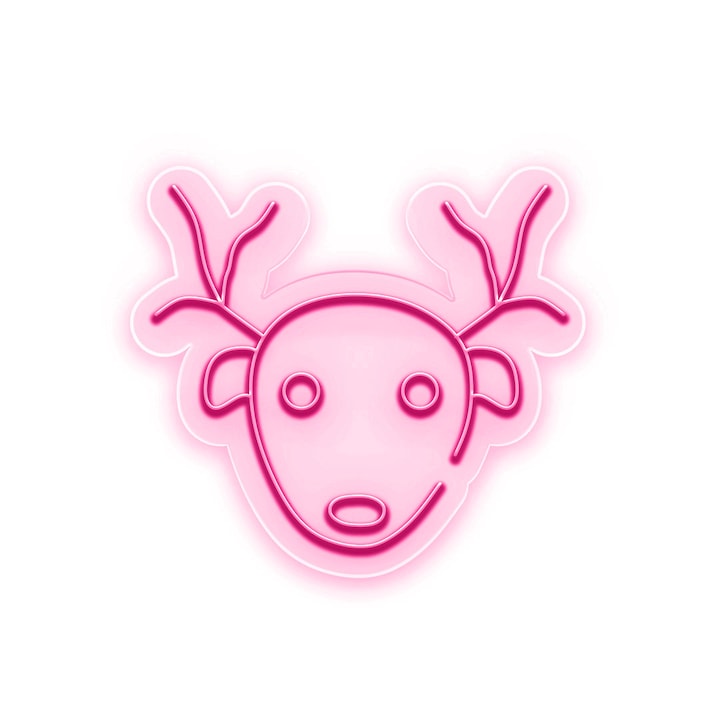 Semn Luminos LED Neon Reindeer Face cu Telecomanda, Magenta, 46x42x0.8cm