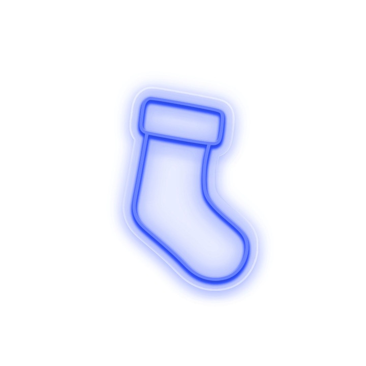 Semn Luminos LED Neon Soseta Craciun, Albastru, 30x45x0.8cm