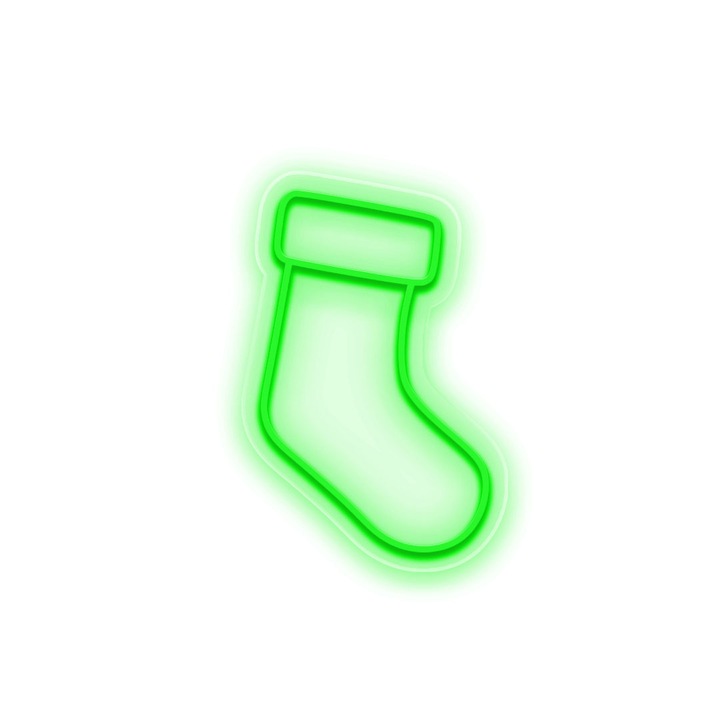 Светещ надпис LED Неонов коледен чорап, зелен, 40x60x0,8 см