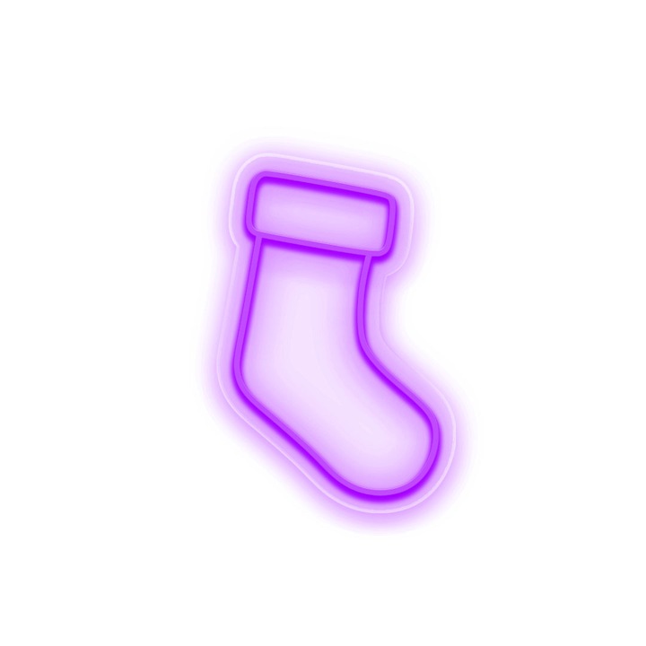 Semn Luminos LED Neon Soseta Craciun, Mov, 15x20x0.8cm