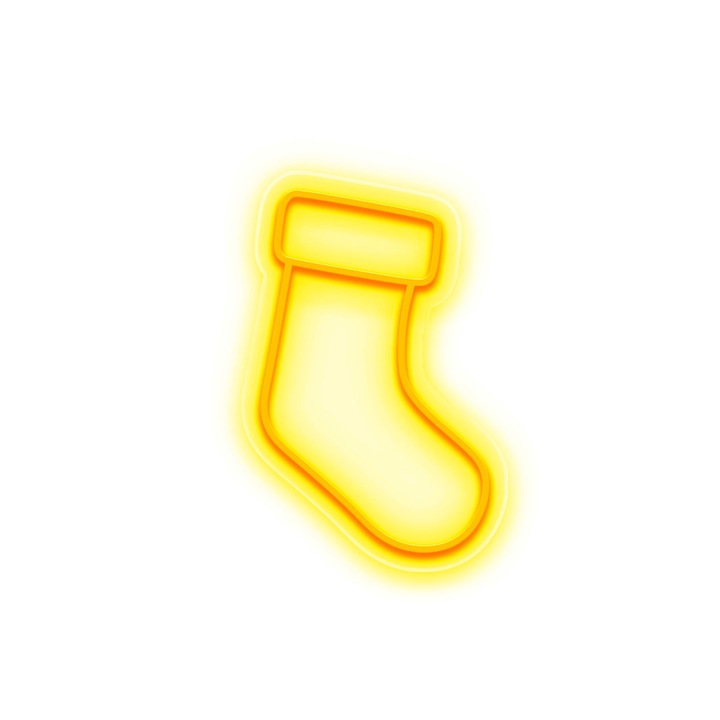 Semn Luminos LED Neon Soseta Craciun, Galben, 30x45x0.8cm