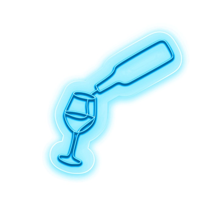 Светещ надпис LED неонова бутилка за вино, циан, 56x60x0,8 см