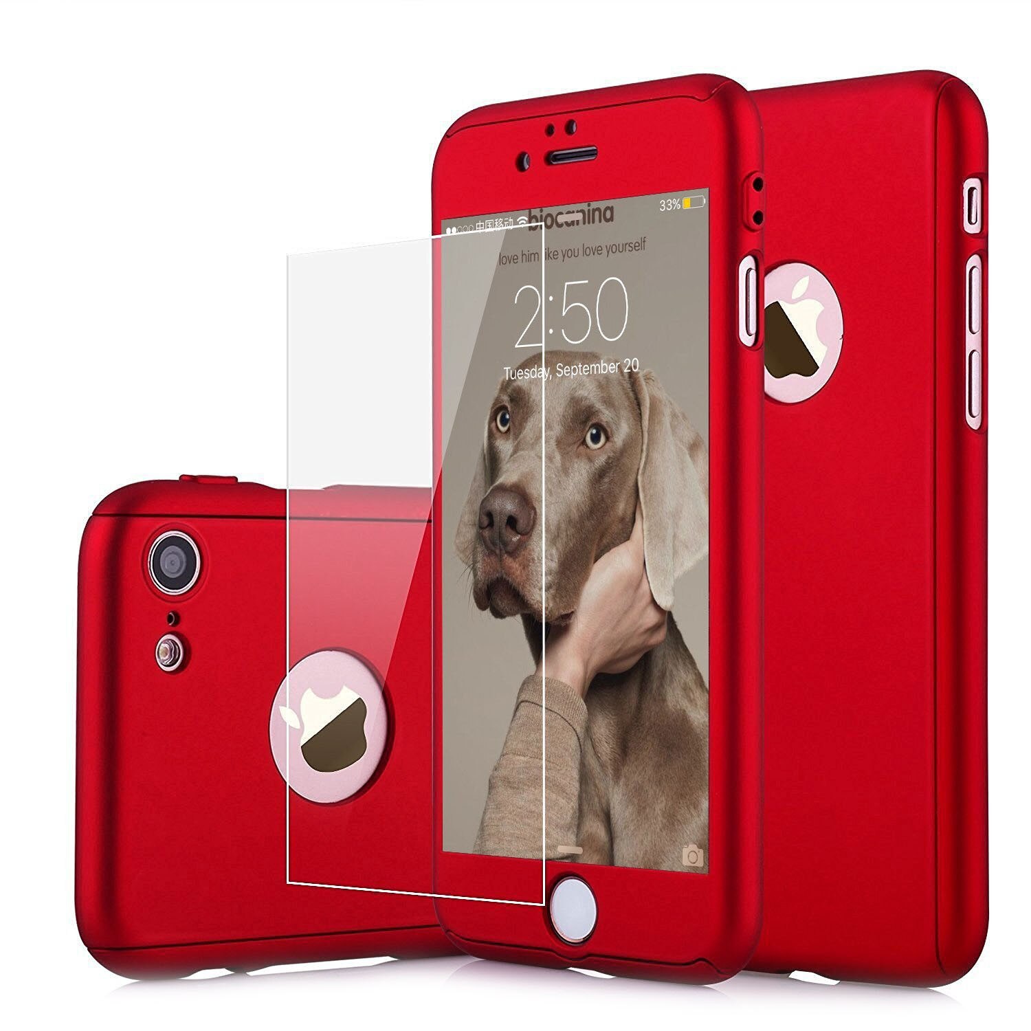 Husa Carcasa telefon Iphone 6/6S Plus Protejeaza 360° Ultrasubtire + Folie Sticla - Red