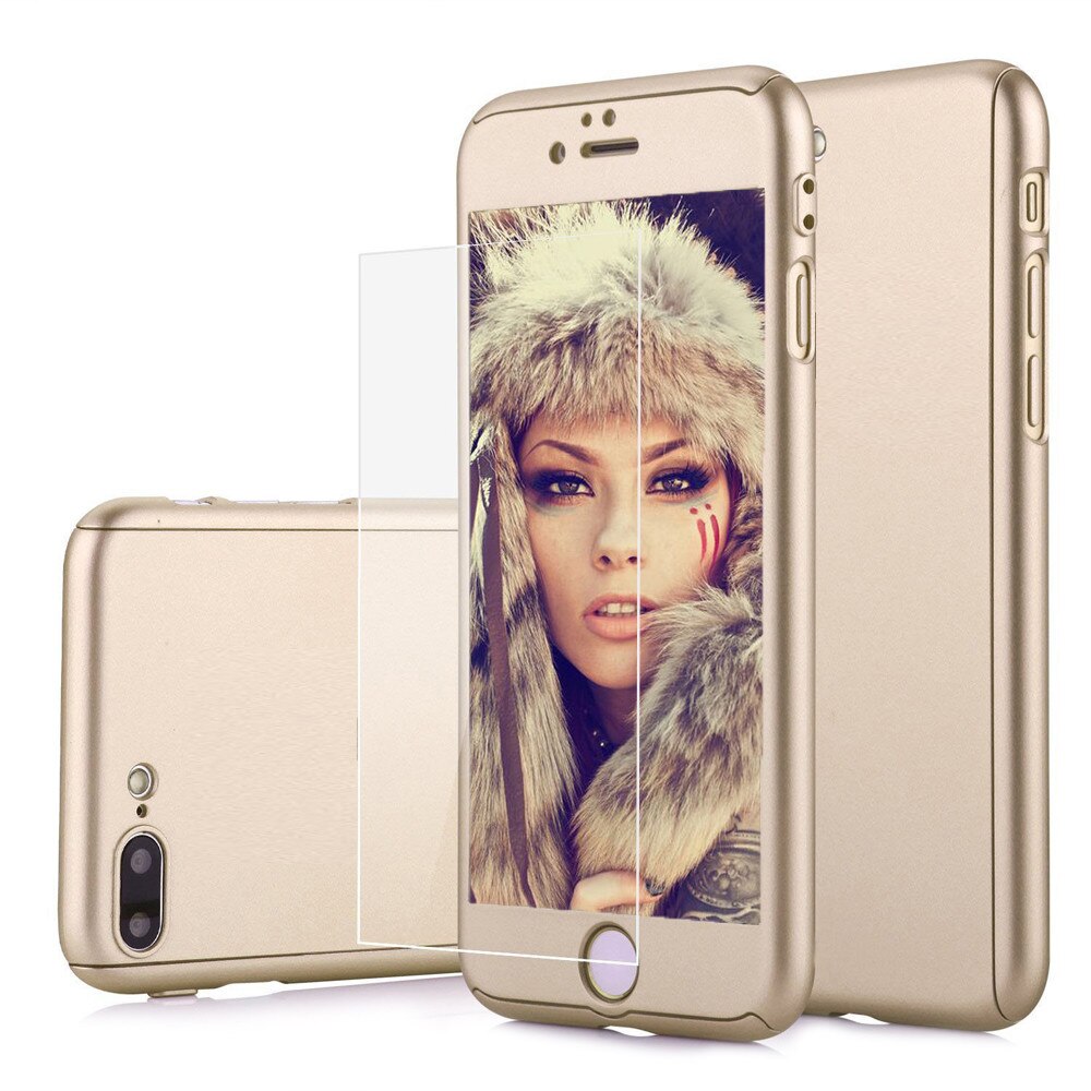 Husa telefon Iphone 7 Plus ofera protectie 360° Ultrasubtire Full Gold +Folie Sticla
