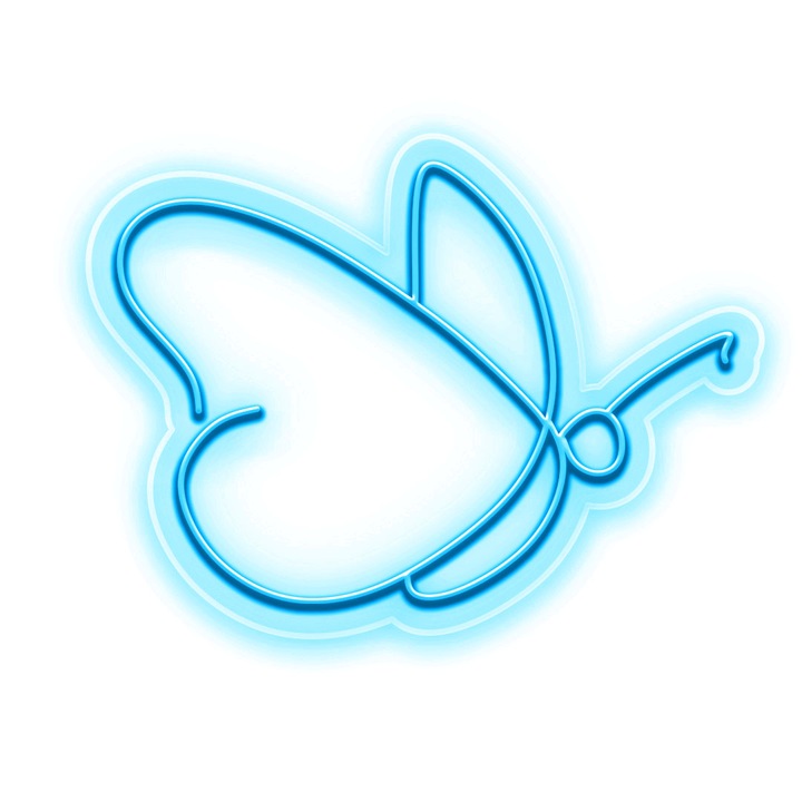 Светеща LED неонова табела с пеперуди, циан, 75x100x0,8 см