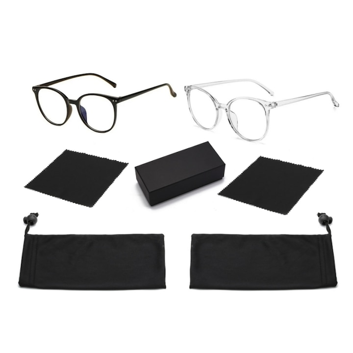Set 2 Ochelari protectie calculator, Aisdelu®, cu 1×Toc, 2×saculet, 2×laveta de ochelari, marime universala, anti Lumina Albastra
