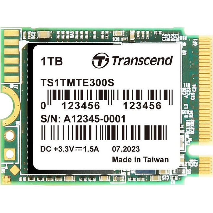 SSD твърд диск, Transcend 1TB, M.2 2230, PCIe Gen3x4, NVMe, 3D TLC, DRAM-less