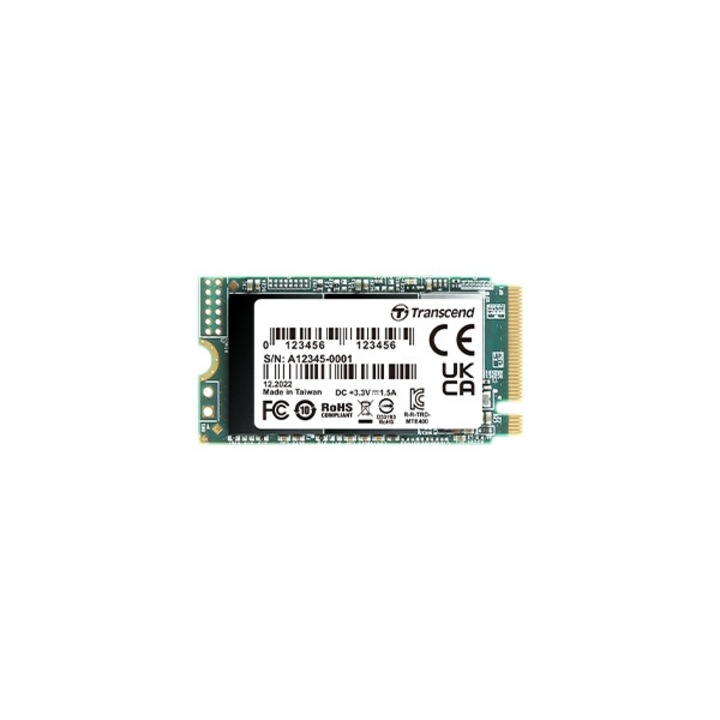 Твърд диск Transcend 512GB, M.2 2242, PCIe Gen3x4, NVMe, 3D TLC, DRAM-less - TS512GMTE400S