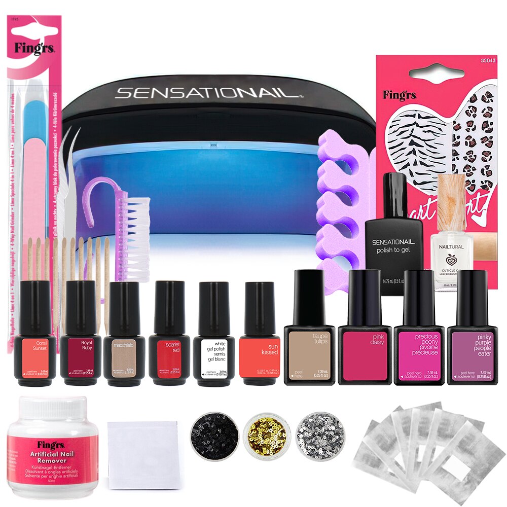 Kit oja semipermanenta 10 buc + lampa led/uv unghii + set nail art