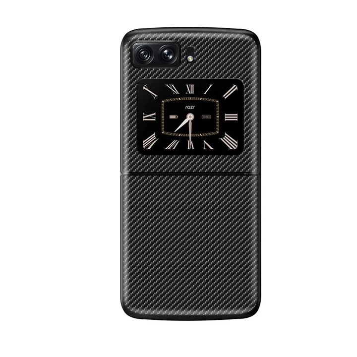 Карбонов калъф за телефон, съвместим с Motorola Moto Razr 2022, брониран удароустойчив G-Tech, матово покритие, черен