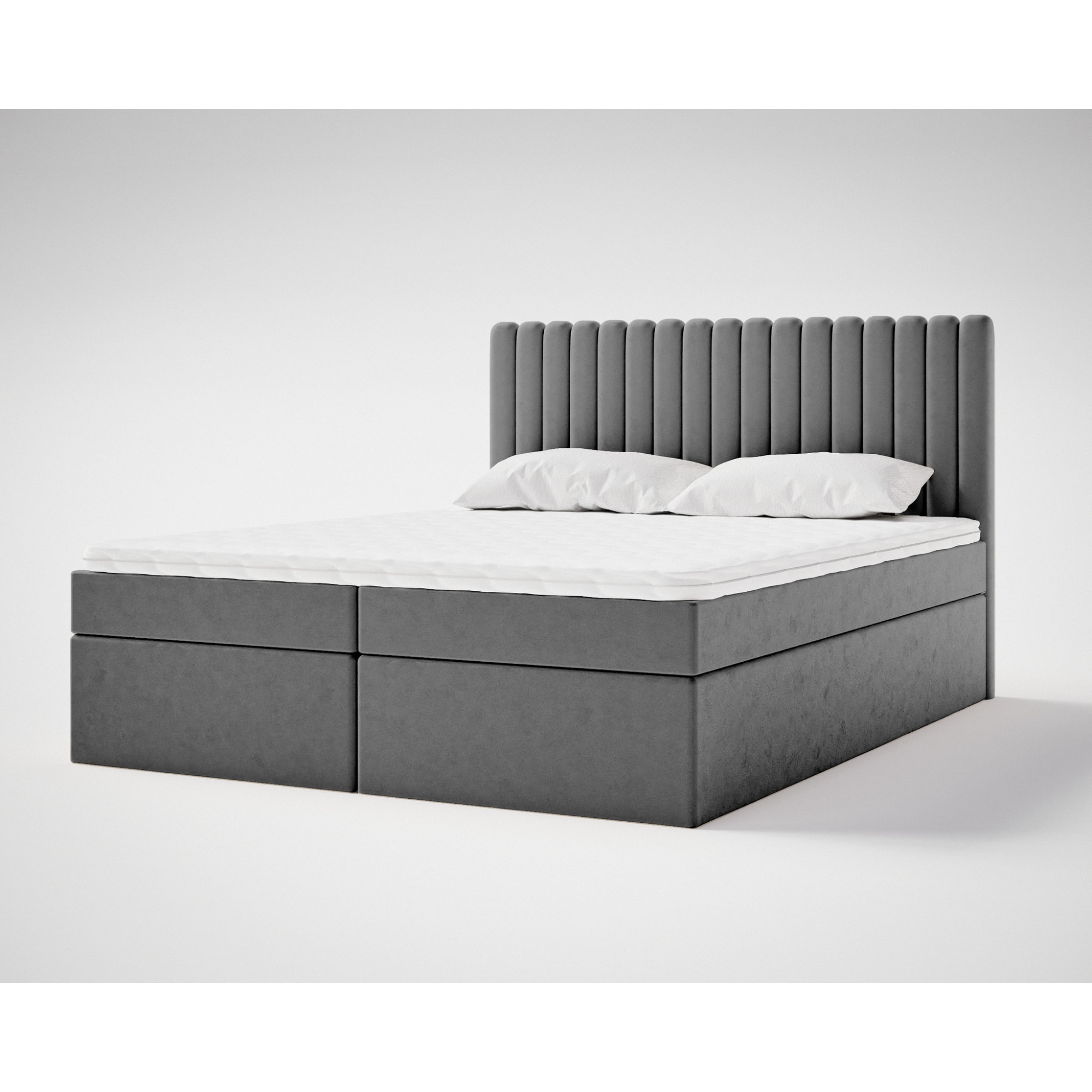 Pat Boxe Pat box spring, Daliro, Emporius, Lemn/Catifea, 140x200 cm, Gri - eMAG.ro
