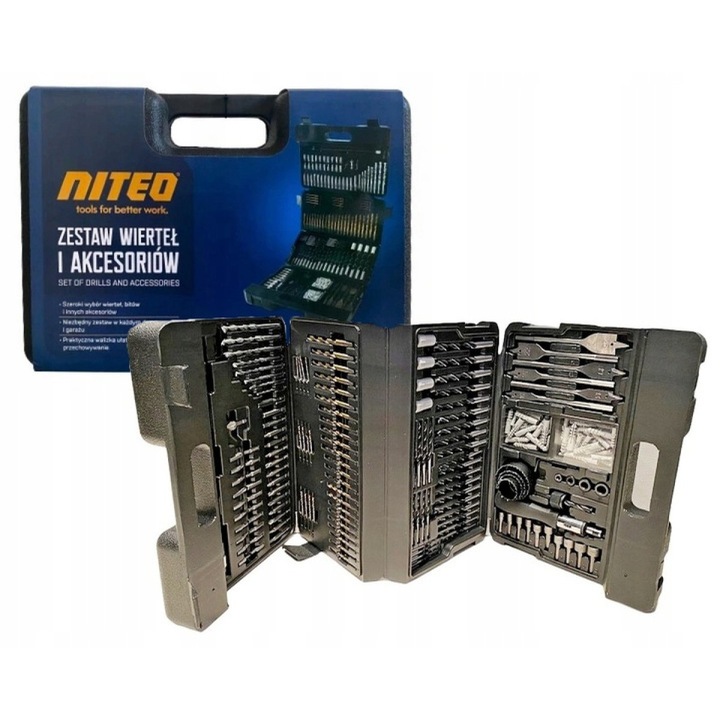 Set burghie si accesorii, NITEO TOOLD, 204 elemente, Negru