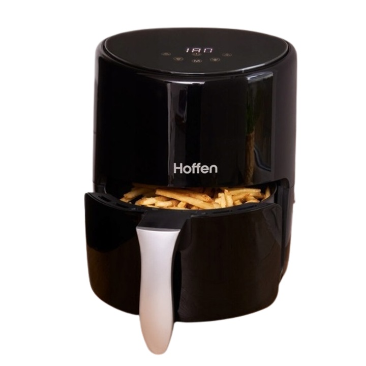 Фритюрник с горещ въздух, Hoffen, Капацитет 2,5 л, Дигитален дисплей, 1000W, Черен