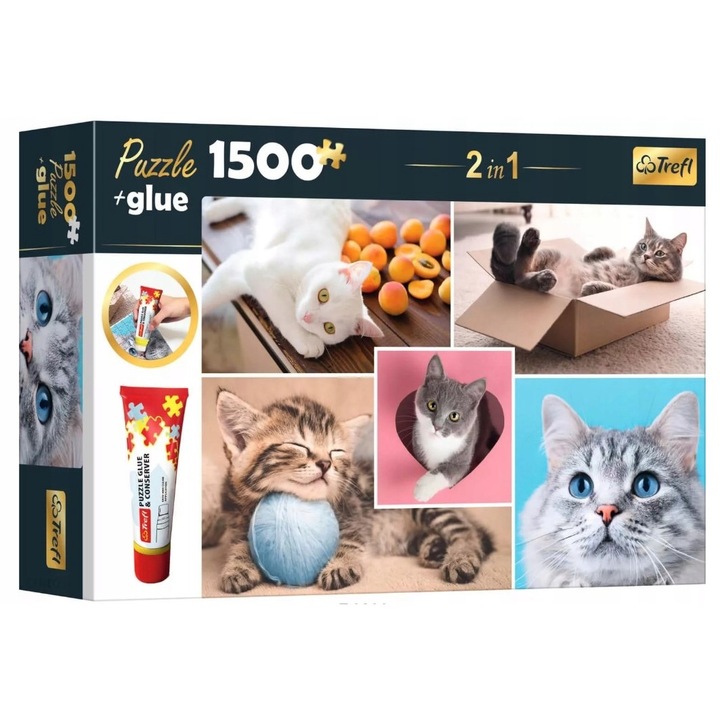 Комплект пъзел с лепило, Trefl, Megabox, Модел котки, 1500 части