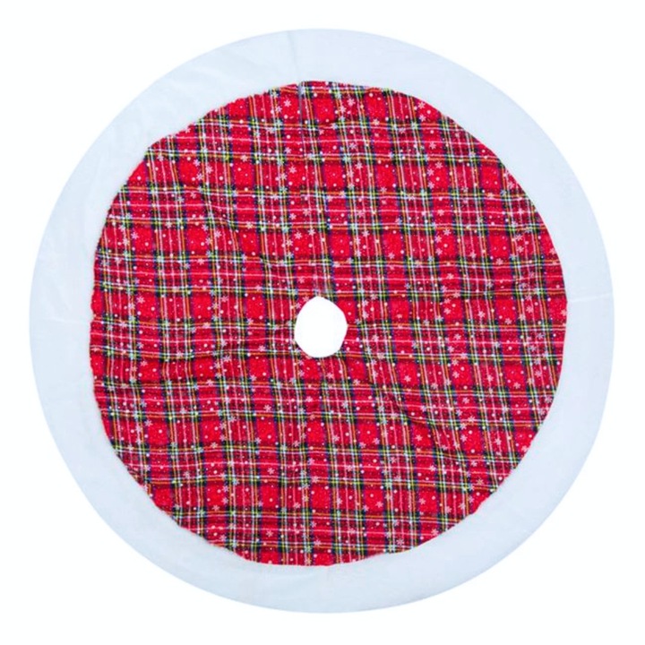 Decoratiune de Craciun, Fusta, Brad, Rosie, Carouri, Blana, Alba, 90cm, DCJ259