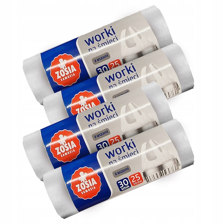 Set 4 role saci de gunoi cu manere, Zosia Samosia, 25l, 120 buc