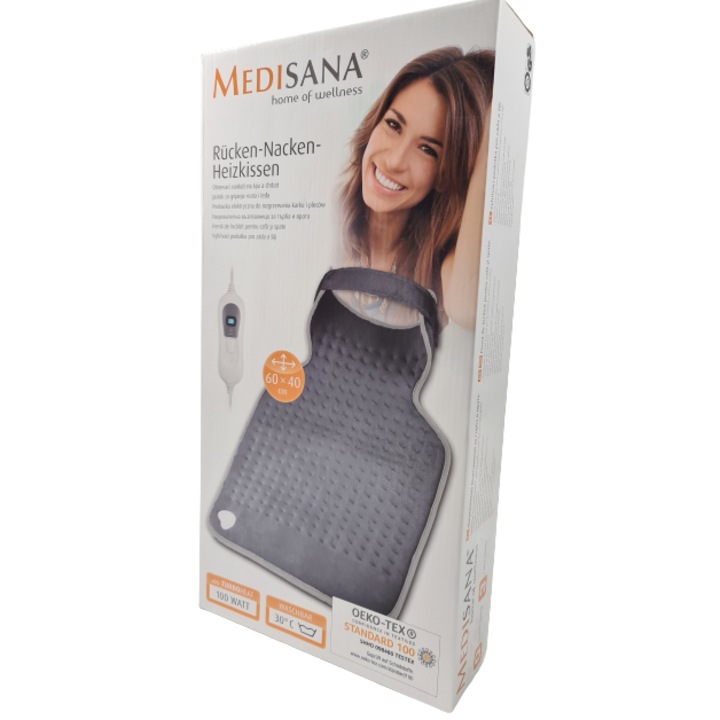 Електрическа възглавница за врат/гръб, Medisana, 100W, 60x40 см, Сива