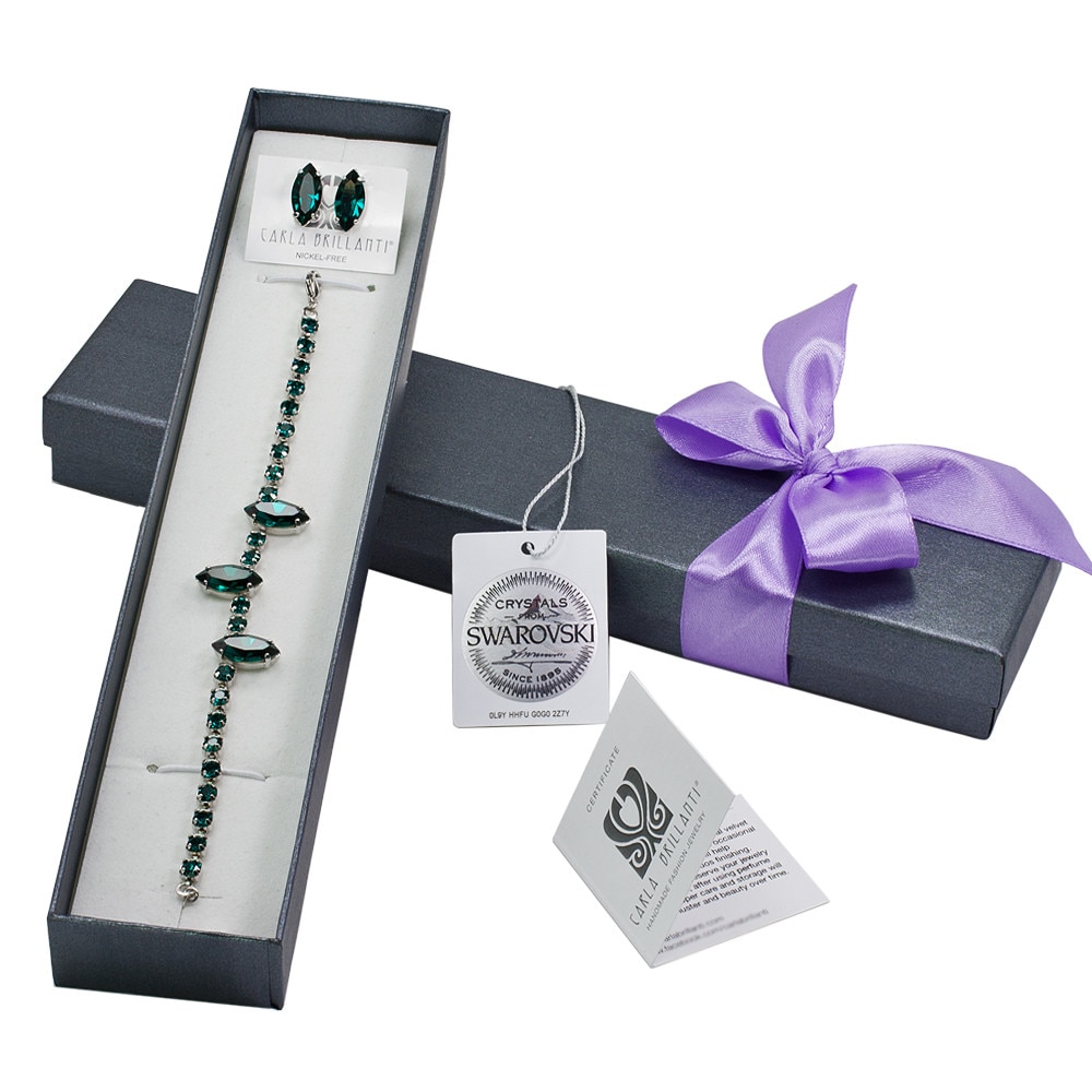 Set Amina , bratara si cercei cu cristale Swarovski emerald