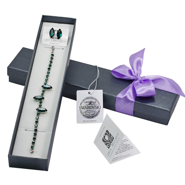 Set Amina, bratara si cercei cu cristale emerald