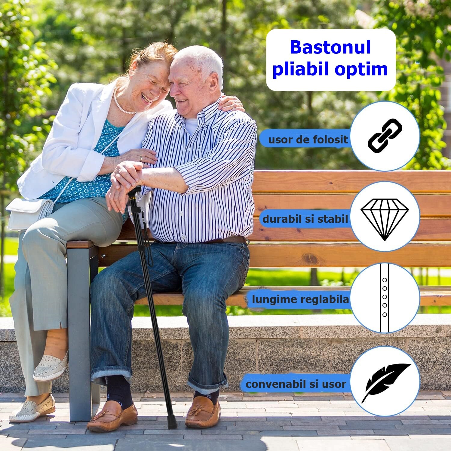 Baston pliabil Salestore.ro® cu rigiditate inalta, reglabil pe inaltime ...