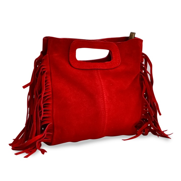 Geanta casual Ginger de dama, piele naturala, mediedwq, Rosu, Medie