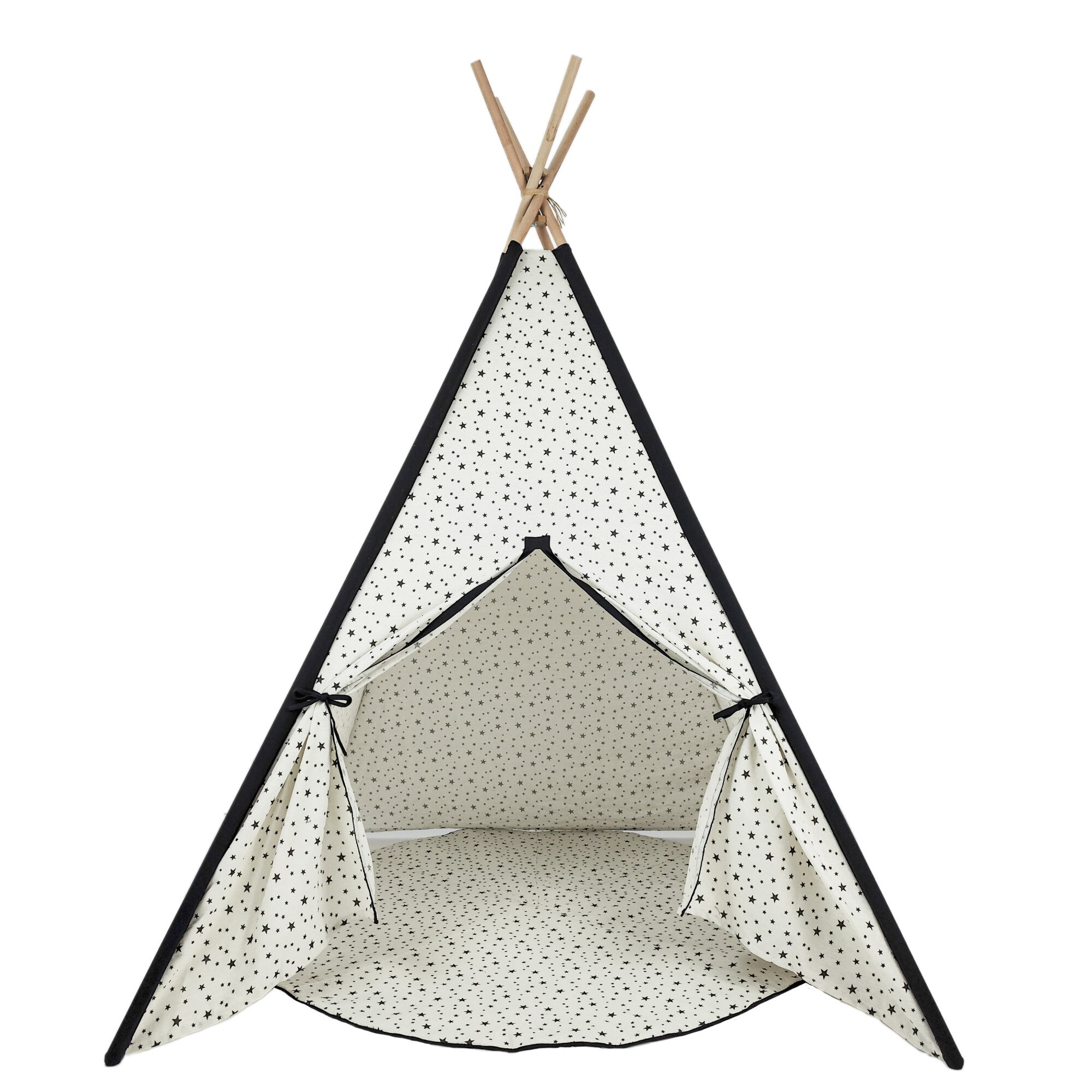 Палатка за игра Premium Teepee, 175x120 см, тип Монтесори със система за  фиксиране, Black Stars - eMAG.bg