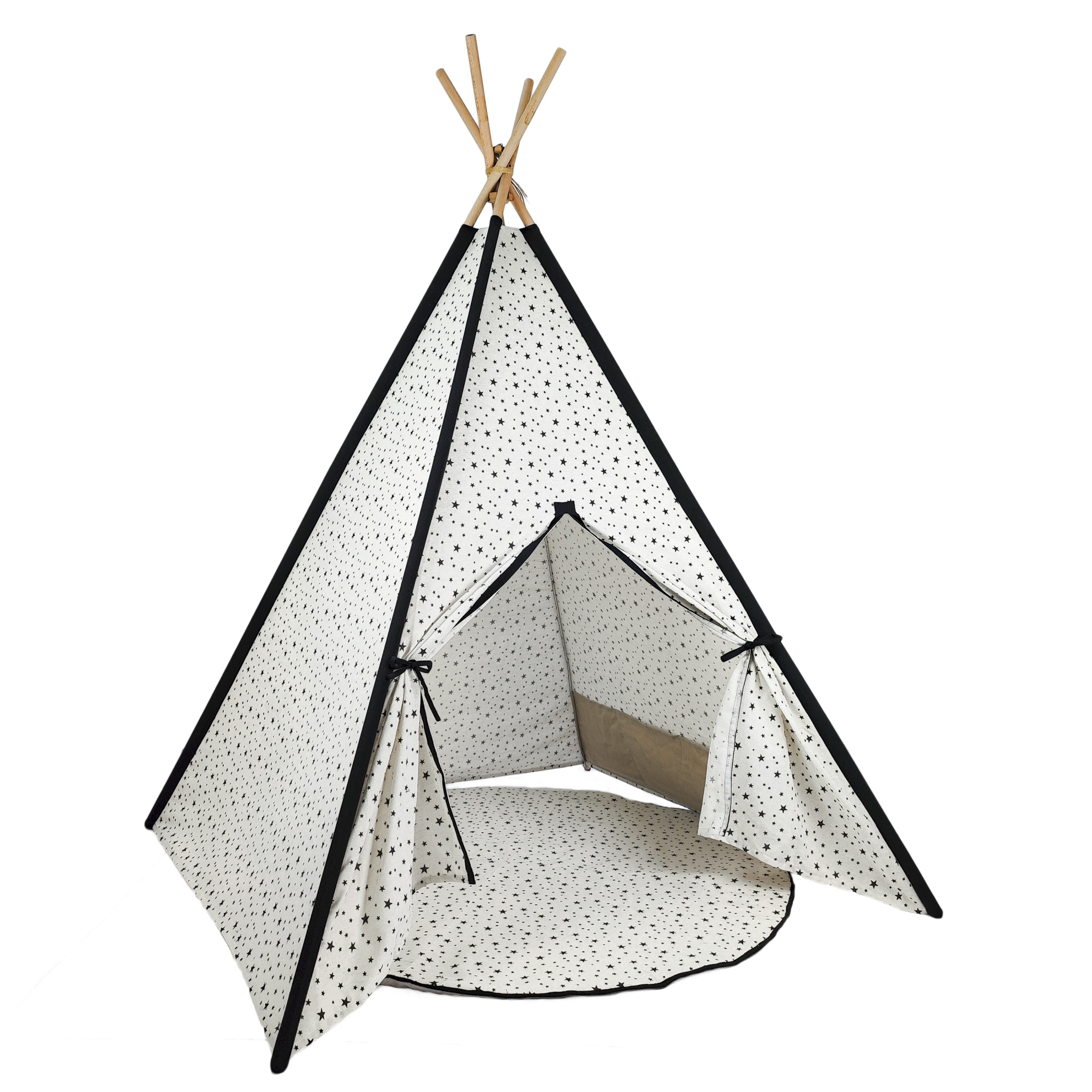 Палатка за игра Premium Teepee, 175x120 см, тип Монтесори със система за  фиксиране, Black Stars - eMAG.bg