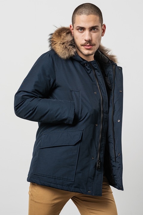 Woolrich, Geaca parka cu blana sintetica Daytona, Albastru marin, XL