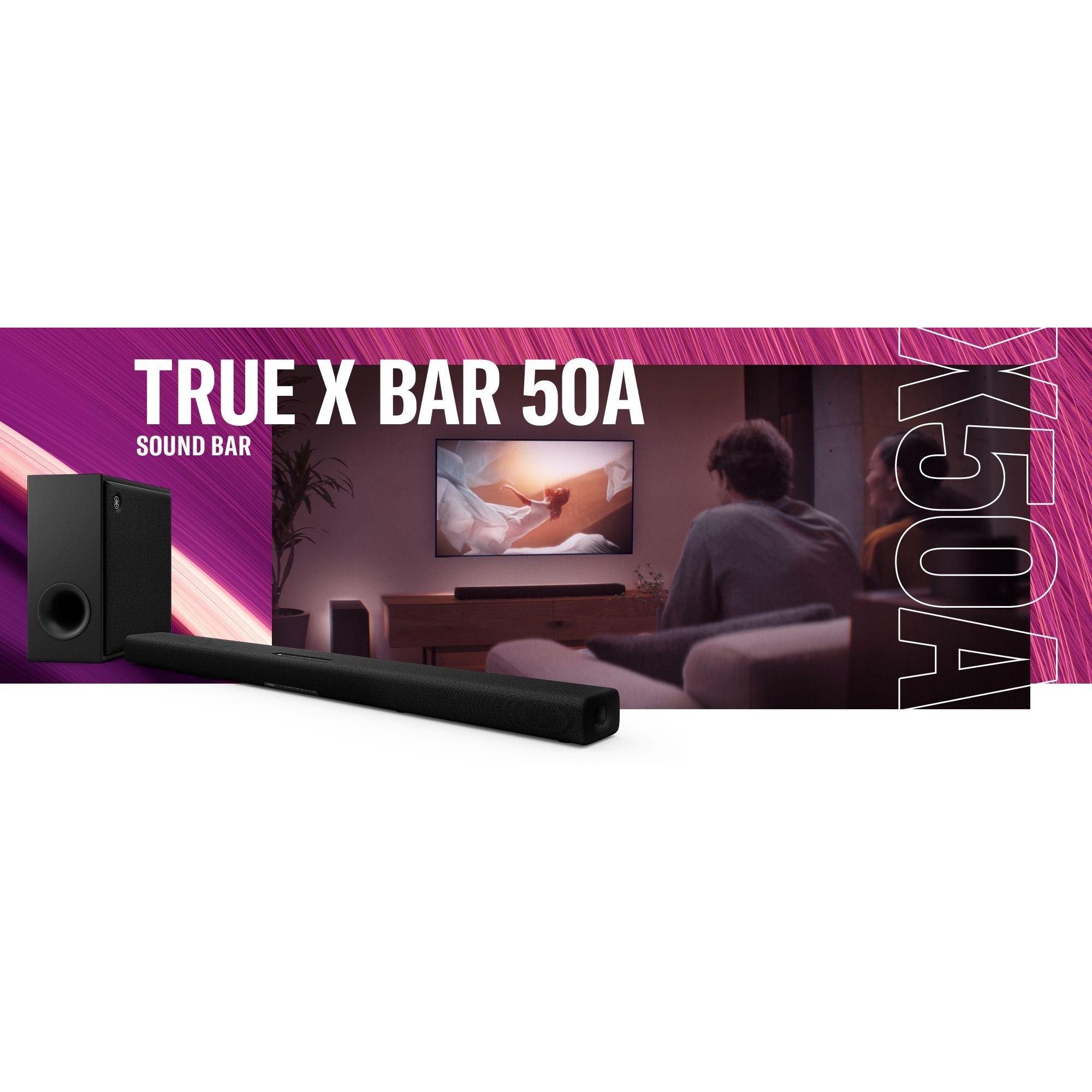 Soundbar cu subwoofer, Yamaha True X Bar 50, Dolby Atmos, Negru