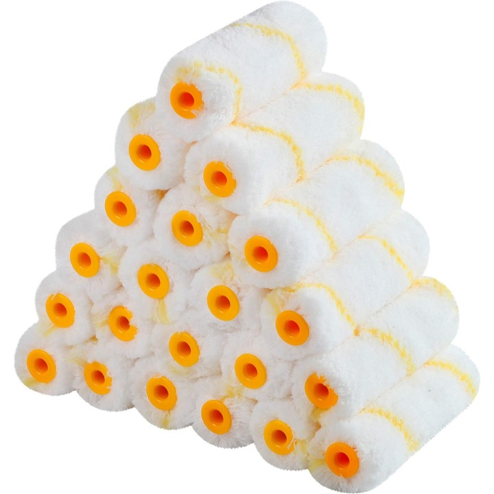 Set 24 role pentru trafalet, QttvbTna, microfibra, 4 inch, alb/portocaliu