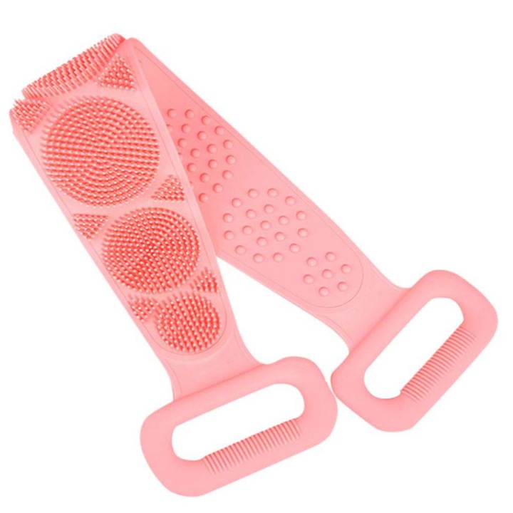 Szilikon fürdőkefe, Hámlasztáshoz és masszírozáshoz, 80cm, Rózsaszín