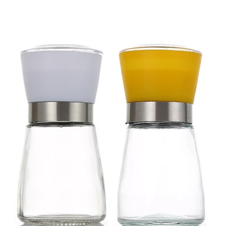 Set de rasnite pentru sare/piper, inox, 180ml, capac alb/galben