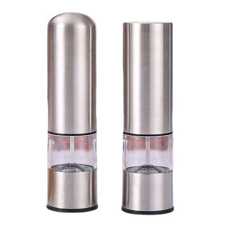 Set de mori de sare si piper, 2 buc, rasnita ceramica ajustabila, inox, design modern