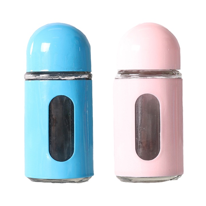 Set 2 rasnite din sticla si otel inoxidabil, ajustare grosime, albastru + roz