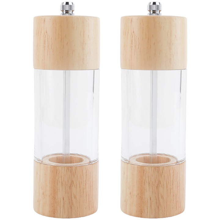 Set rasnite de sare si piper, design unic, lemn, 6 inch, cu fereastra vizibila