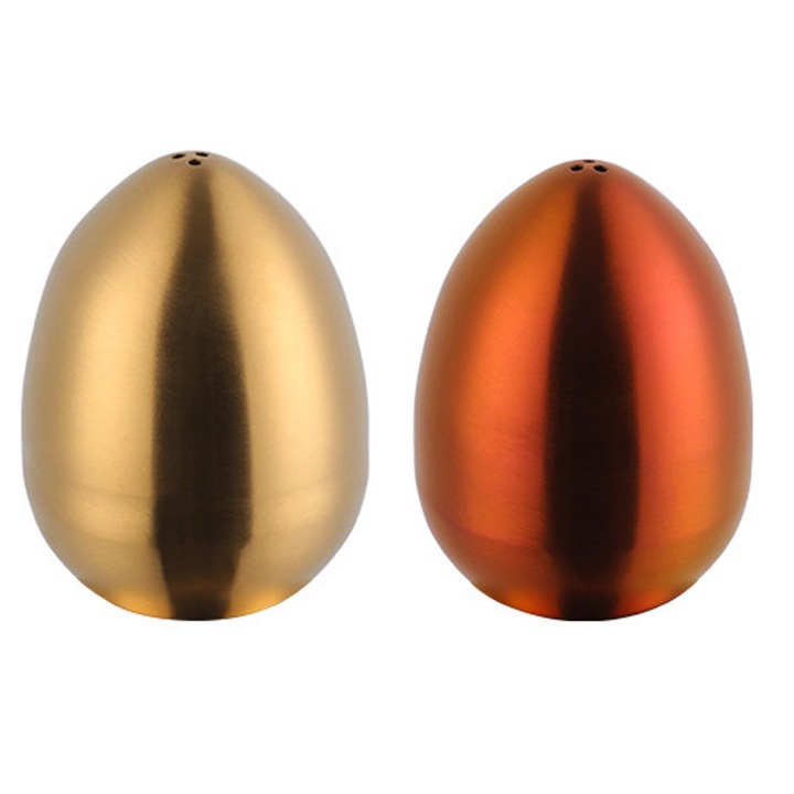 Set de condimente din otel inoxidabil, design modern, 3 orificii, aurie + rosie magica