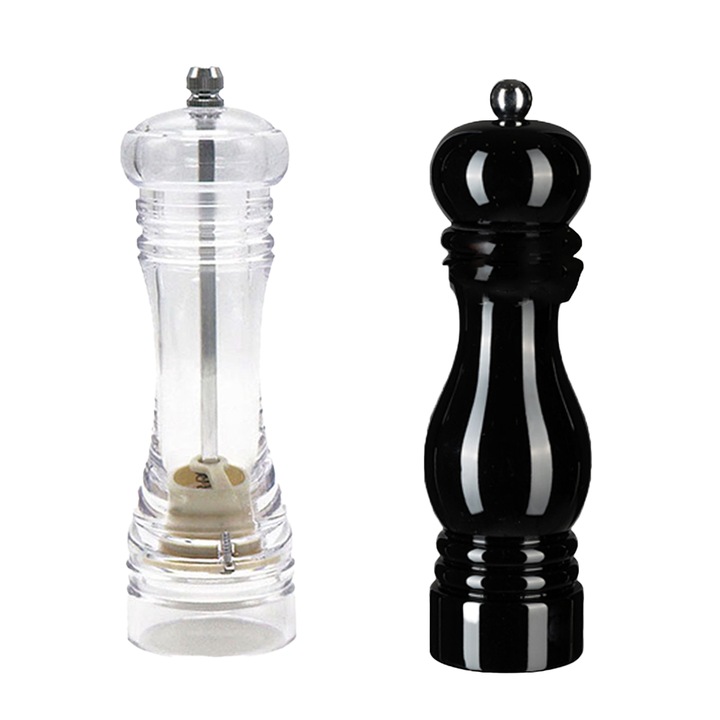 Macinator de piper, transparent si negru, mecanism din otel, dimensiune potrivita