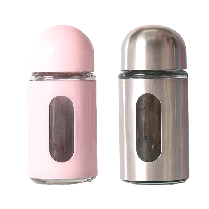 Set 2 rasnite din sticla si otel inoxidabil, ajustare grosime, roz/argintiu