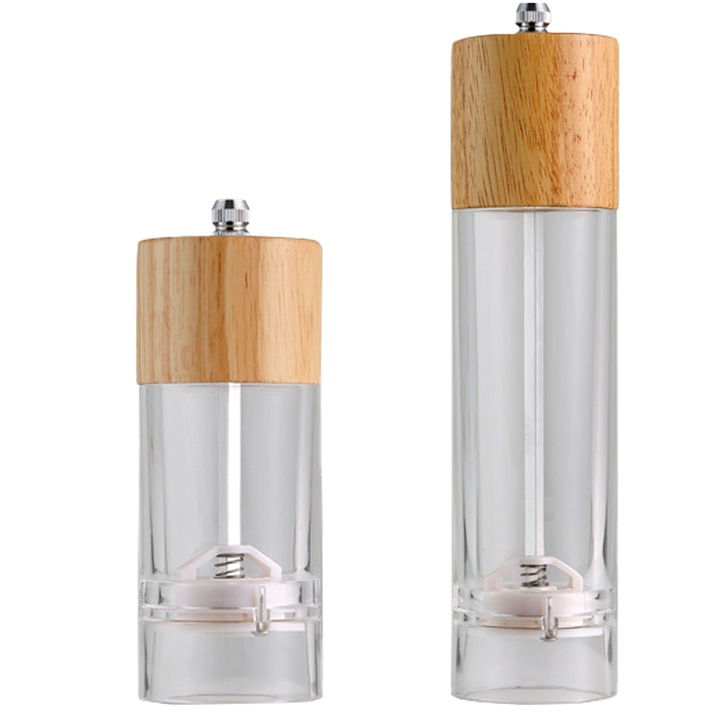 Set de rasnite pentru sare si piper, acrilic si lemn, 8 inch, capacitate mare, multicolor