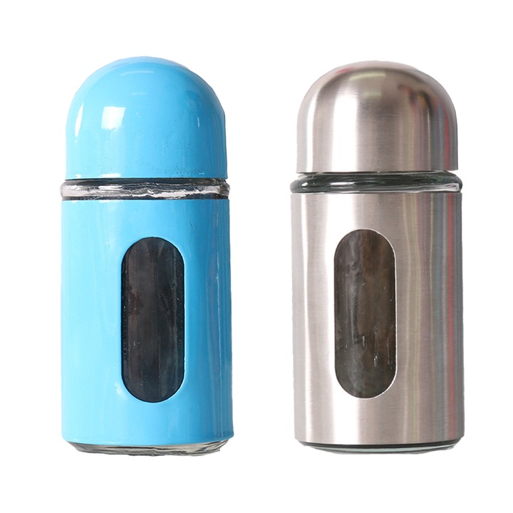 Set de rasnite pentru sare si piper din otel inoxidabil si sticla, ajustare grosime, albastru, 10x15cm