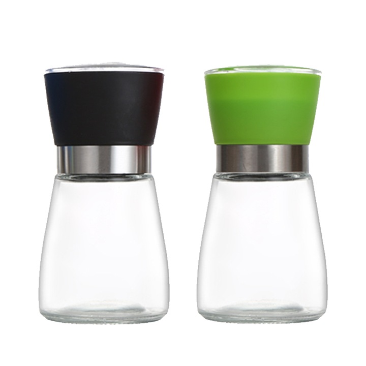 Set de rasnite pentru sare si piper, 4 piese, inox, negru+verde, dimensiuni: 10x15cm